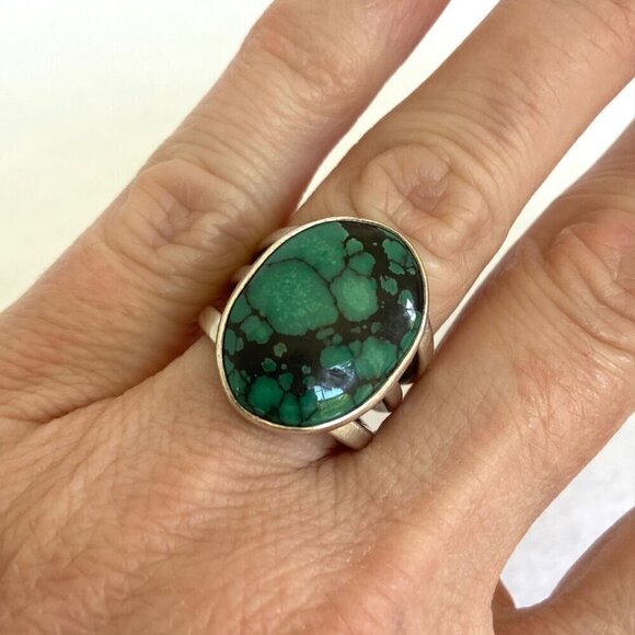 VTG Sterling Silver Southwest Style Oval Bezel Set Turquoise Triple Shank Ring - Picture 5 of 16